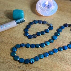 Iridescent Coin Black Pearl Necklace and Bracelet Set